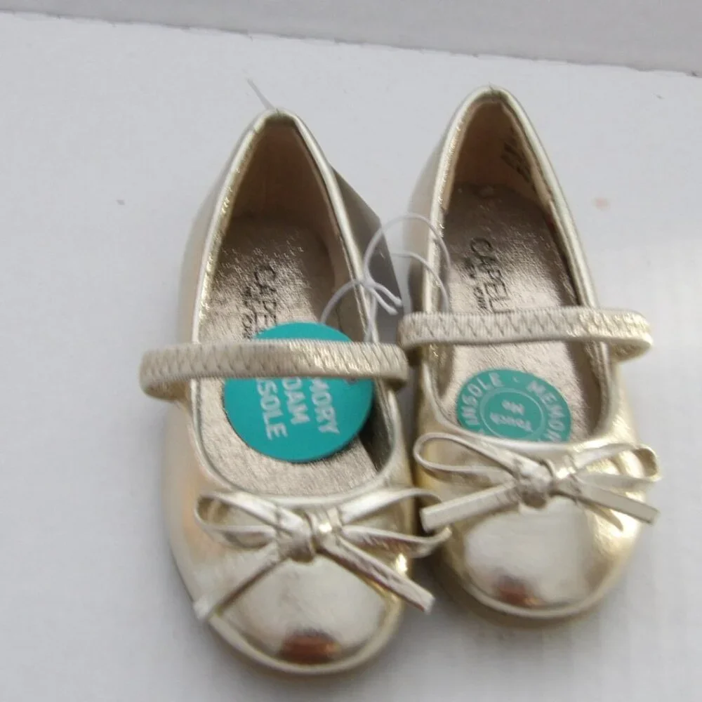 Toddler Girls Capelli Goldtone Mary Jane Style Dress Shoes w/bows, Size 5